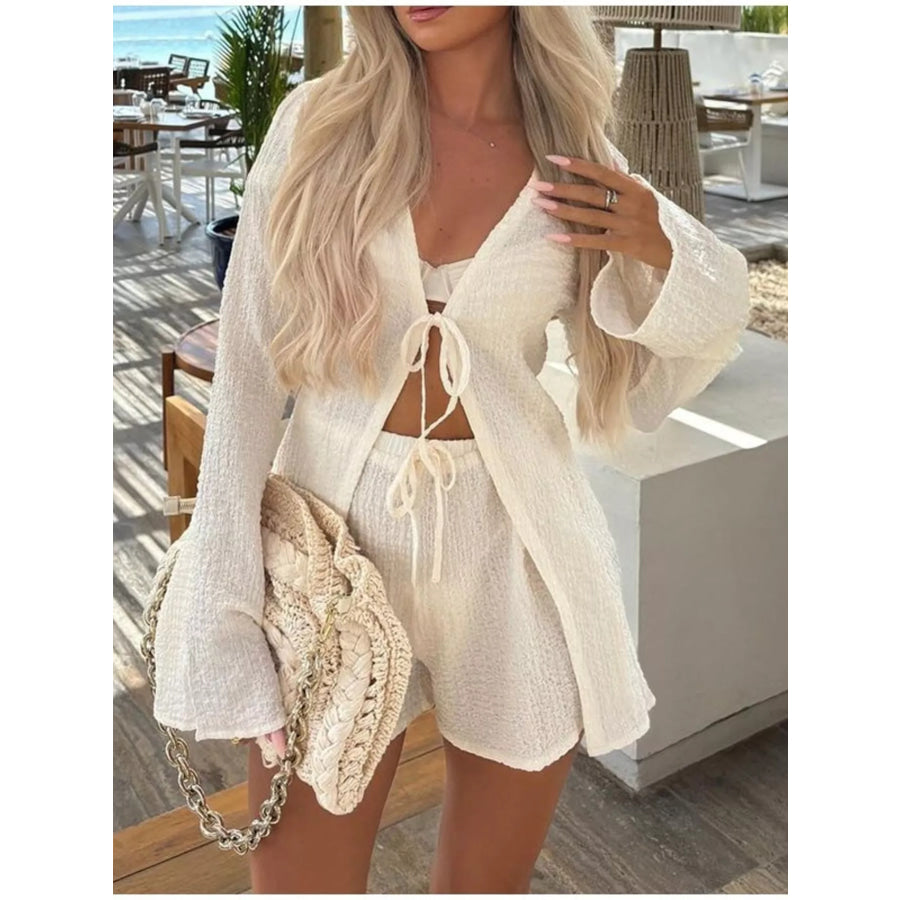 Tie-Front Cover-Up and Shorts Set Apricot / S Apparel and Accessories