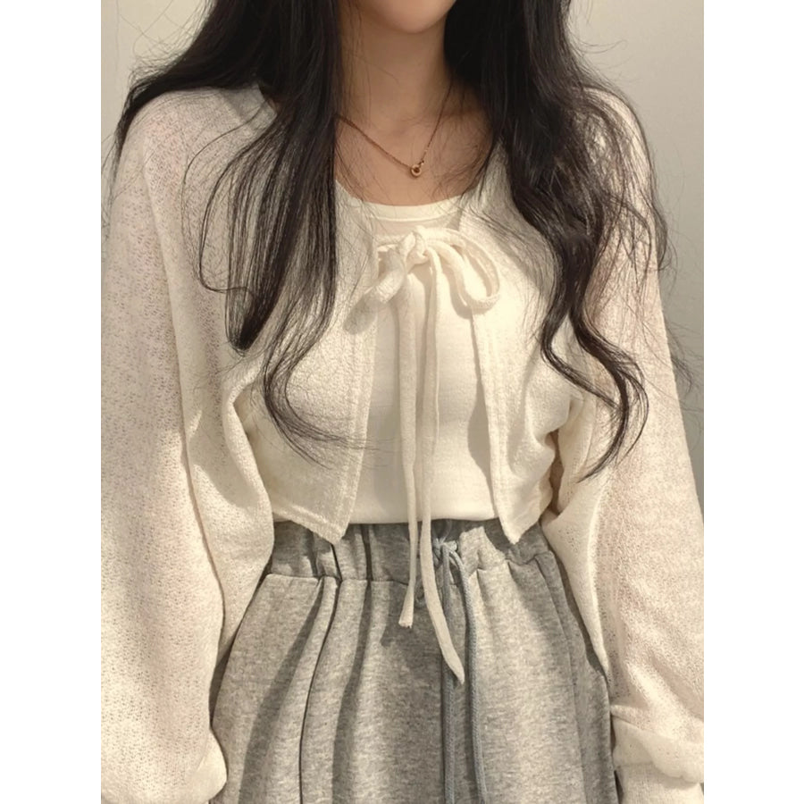 Tie-Front Cropped Cardigan White / M Apparel and Accessories