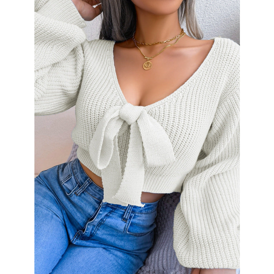 Tie-Front Cropped Sweater Apparel and Accessories