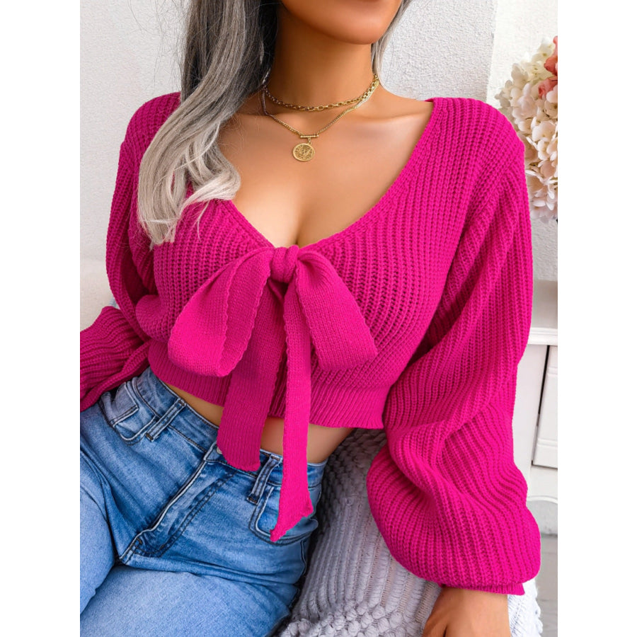 Tie-Front Cropped Sweater Apparel and Accessories