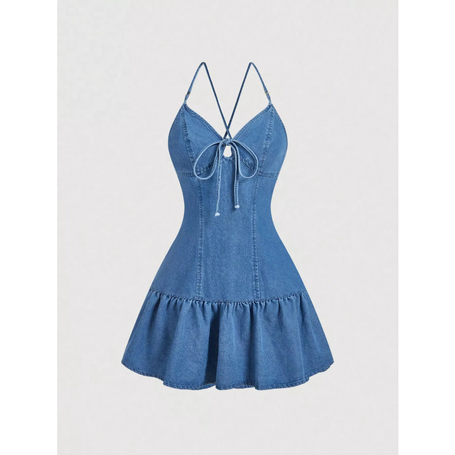 Tie-Front Denim Dress with Ruffled Hem Apparel and Accessories