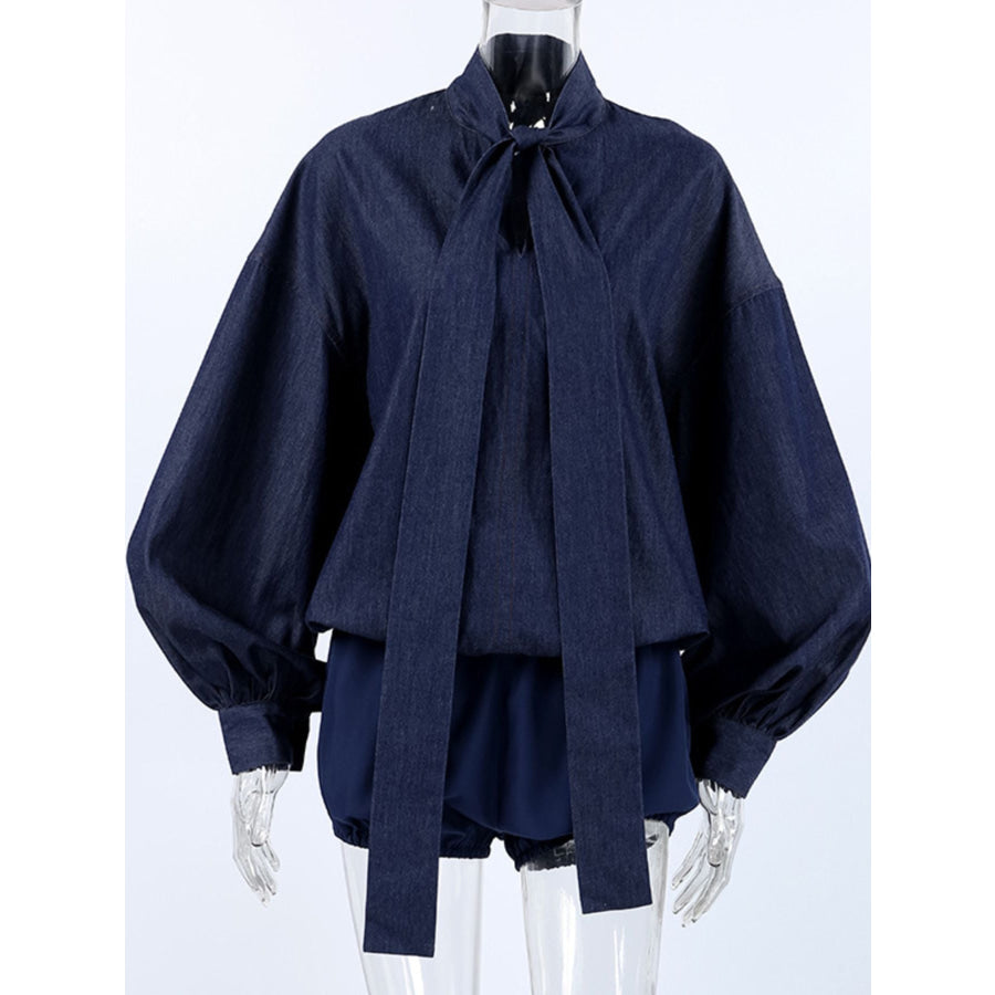 Tie Front Denim Top and Shorts Set Apparel and Accessories