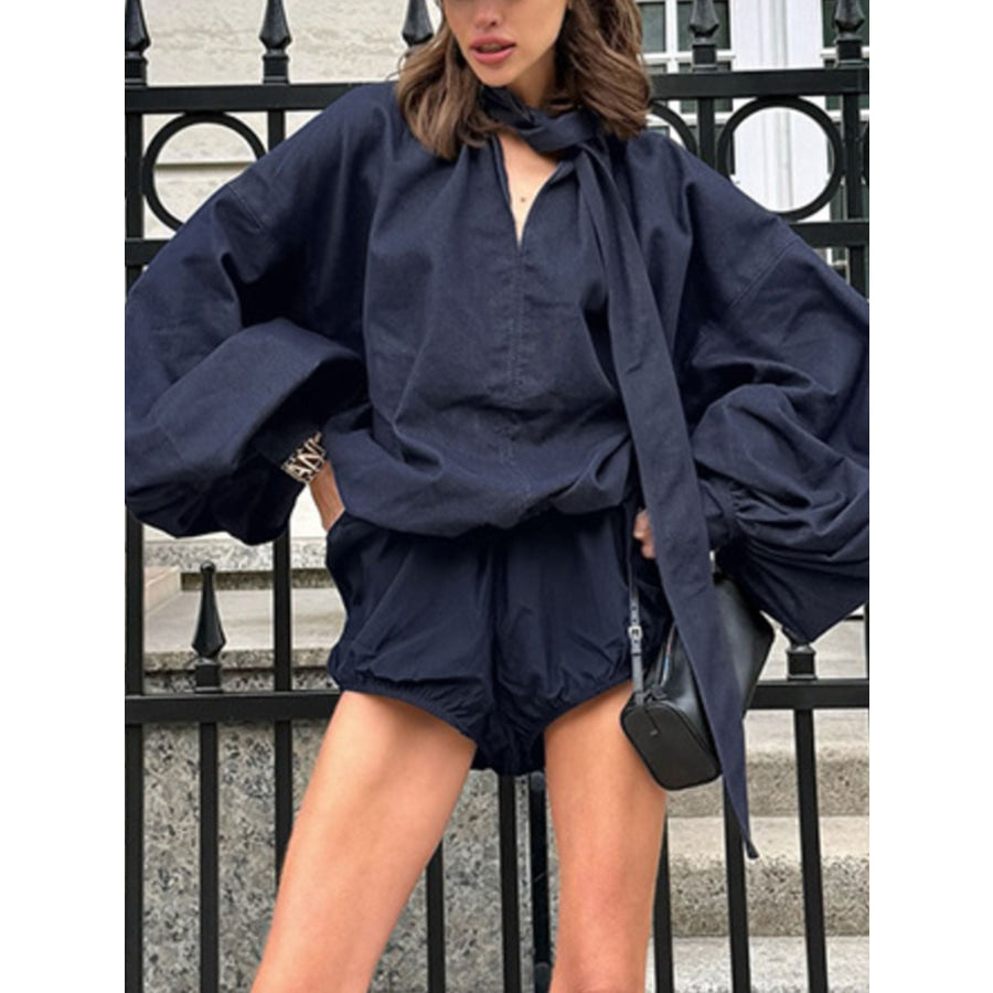 Tie Front Denim Top and Shorts Set Apparel and Accessories