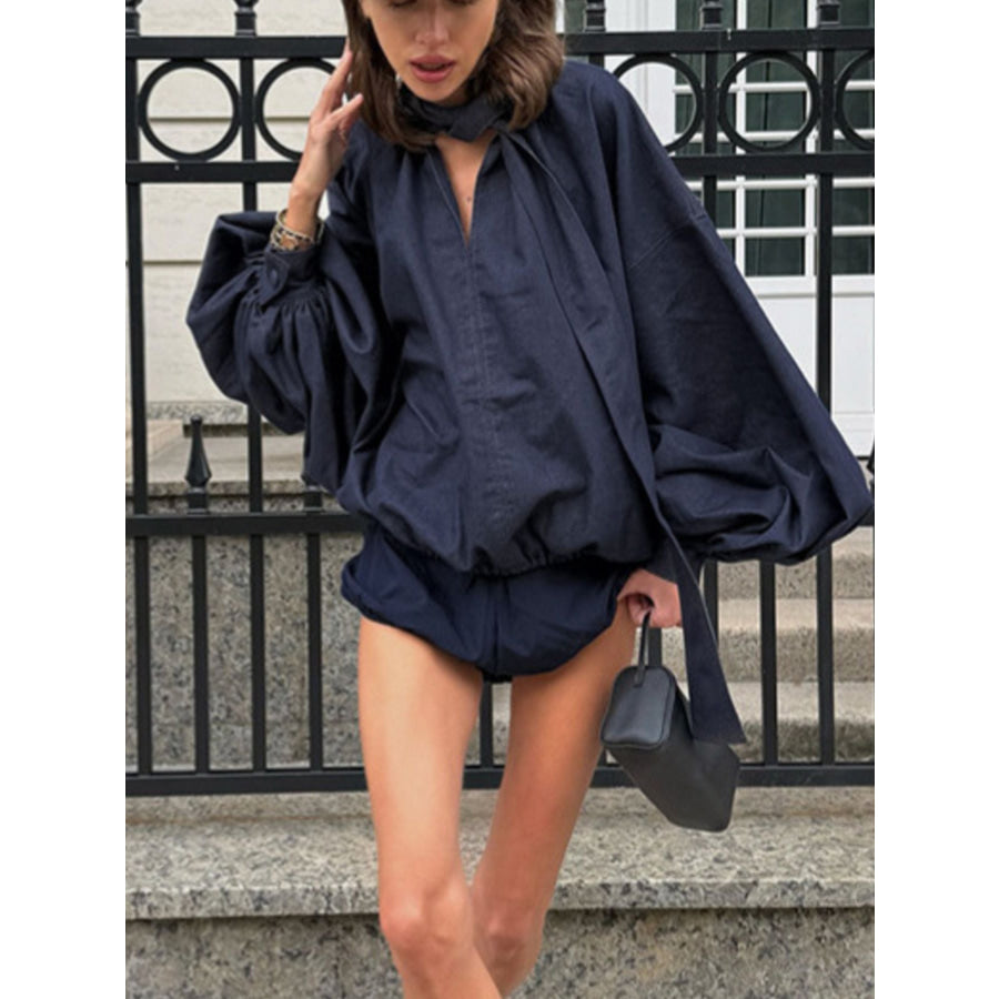 Tie Front Denim Top and Shorts Set Navy / S Apparel and Accessories