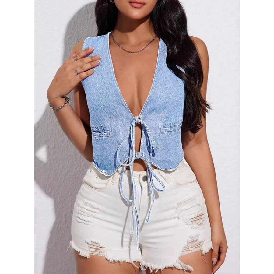 Tie-Front Denim Vest Apparel and Accessories