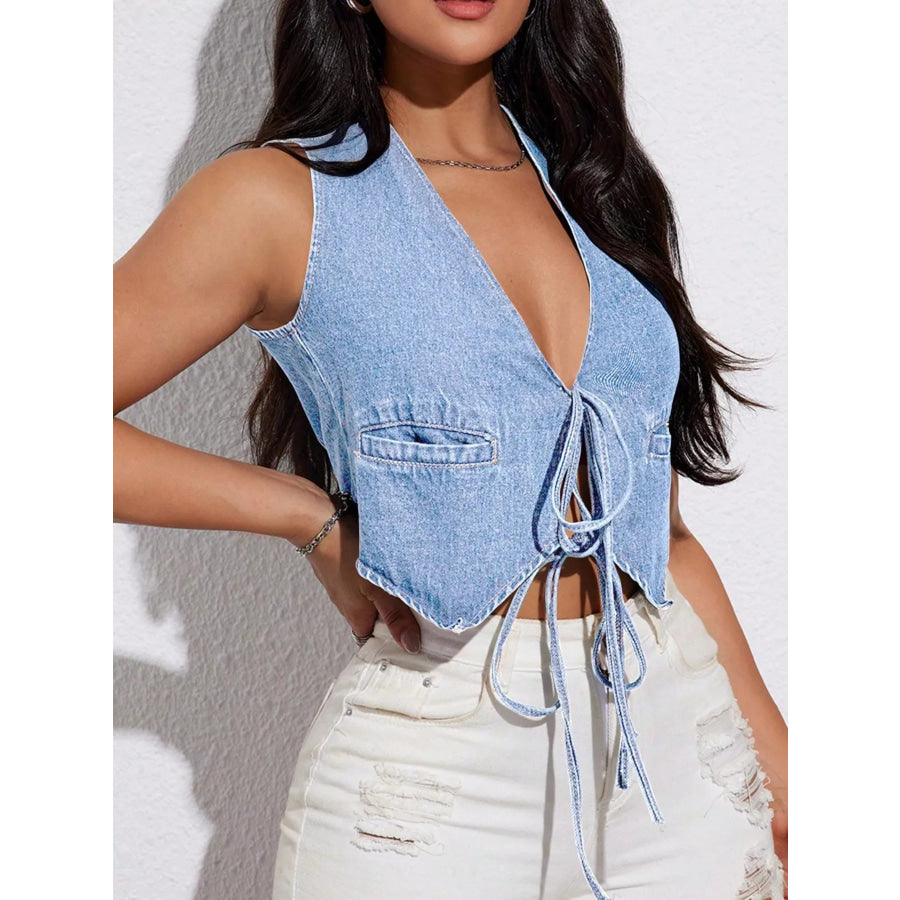Tie-Front Denim Vest Apparel and Accessories