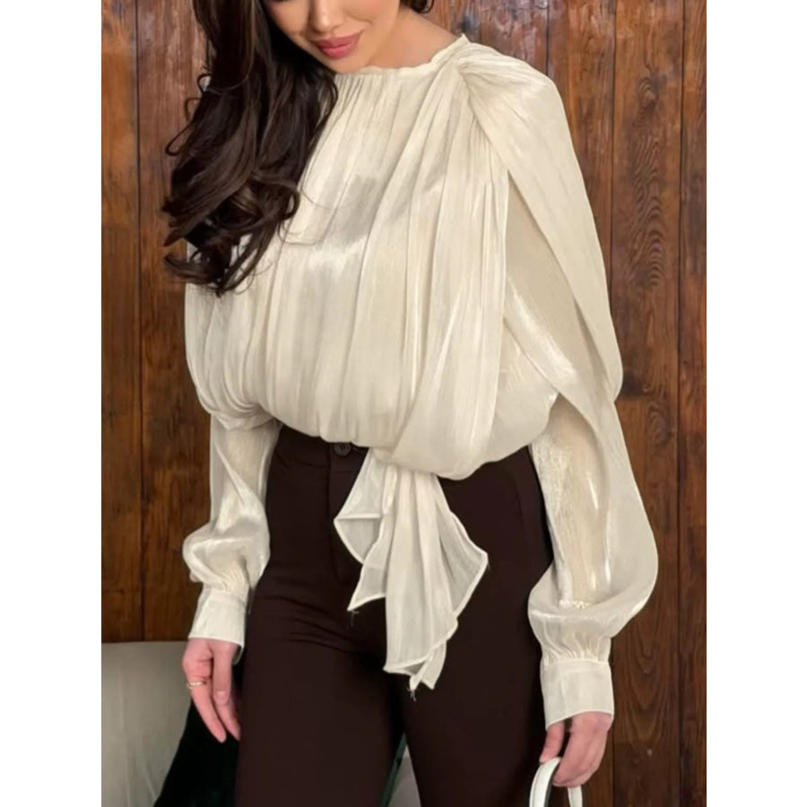 Tie-Front Detail Long Sleeve Blosue Apparel and Accessories