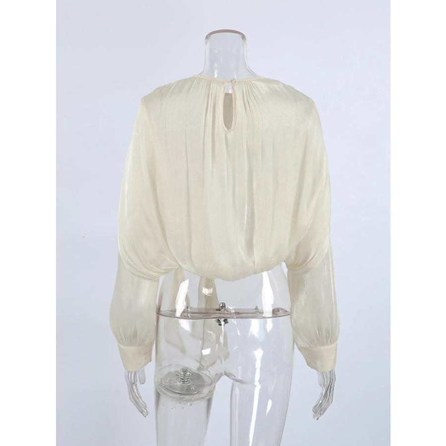 Tie-Front Detail Long Sleeve Blosue Apparel and Accessories