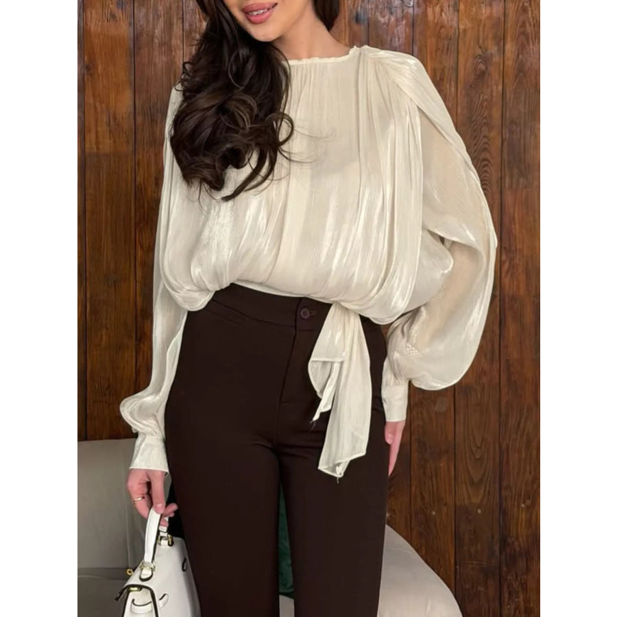 Tie-Front Detail Long Sleeve Blosue Apparel and Accessories