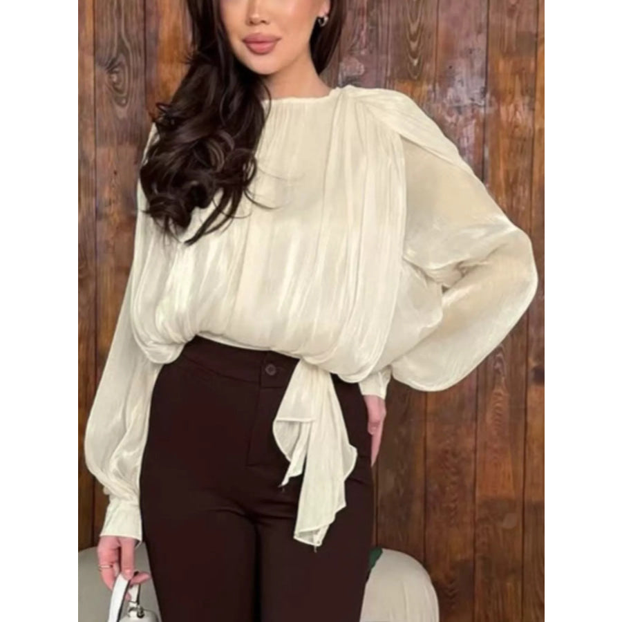 Tie-Front Detail Long Sleeve Blosue Apparel and Accessories