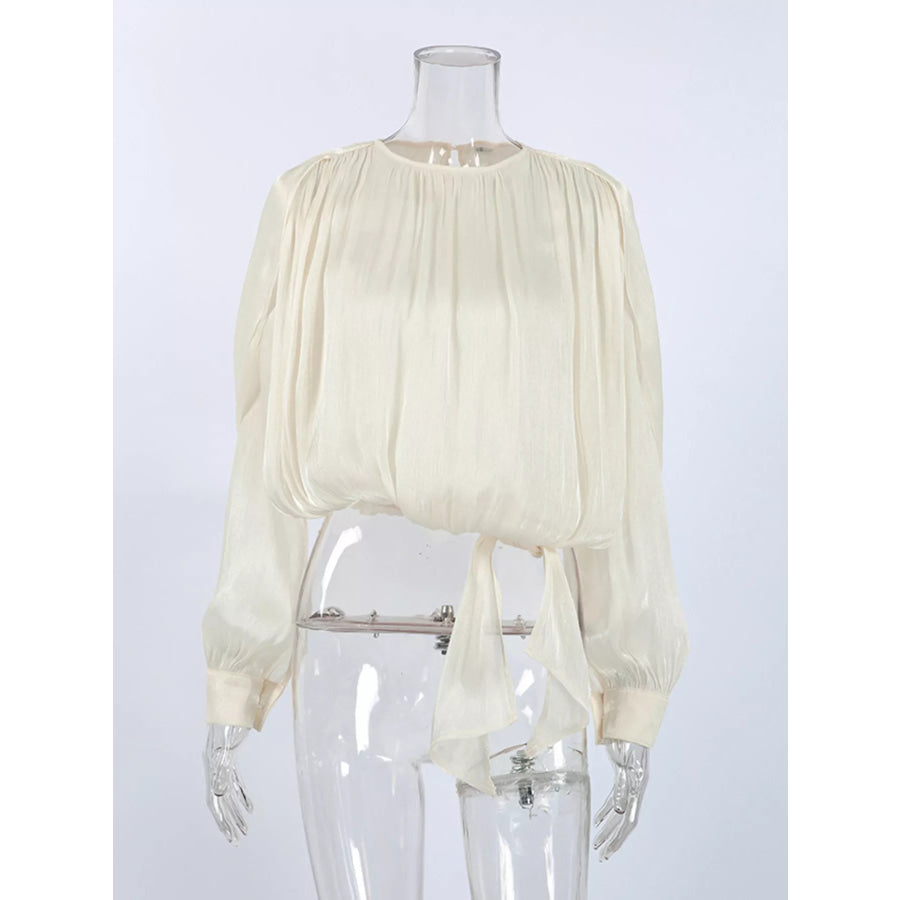 Tie-Front Detail Long Sleeve Blosue Apparel and Accessories