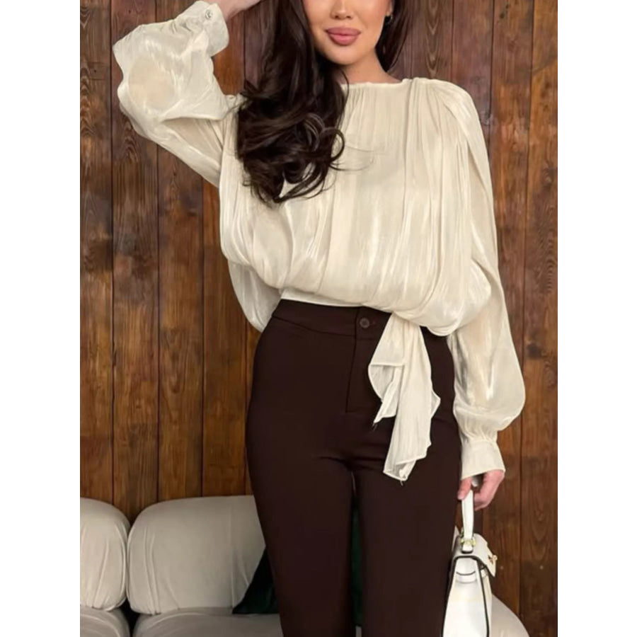 Tie-Front Detail Long Sleeve Blosue Apparel and Accessories