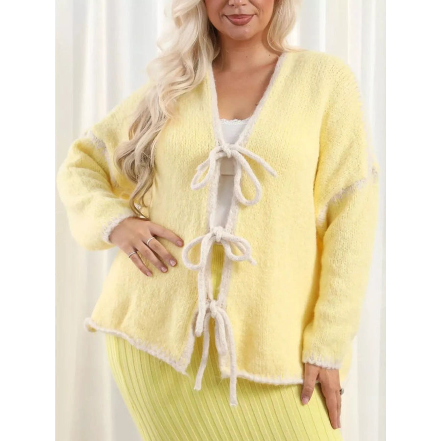 Tie Front Drop Shoulder Cardigan Apparel and Accessories