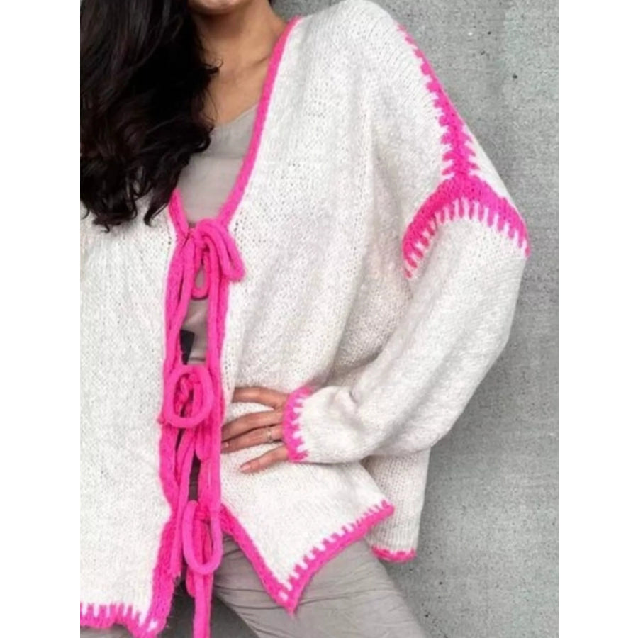 Tie Front Drop Shoulder Cardigan Apparel and Accessories