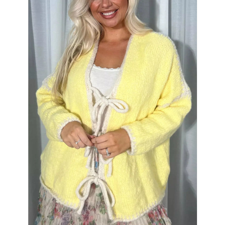 Tie Front Drop Shoulder Cardigan Apparel and Accessories