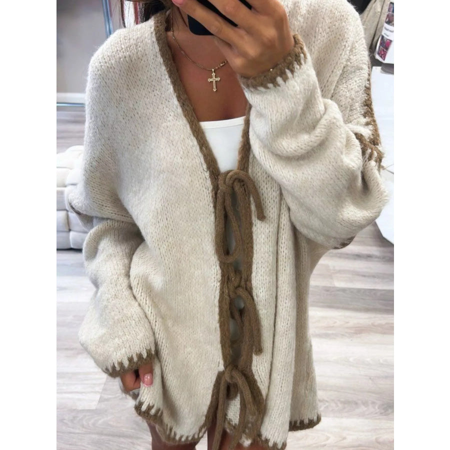 Tie Front Drop Shoulder Cardigan Apparel and Accessories