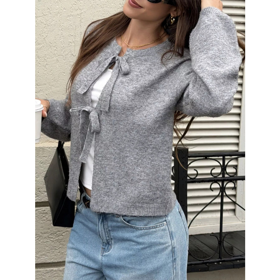 Tie Front Dropped Shoulder Cardigan Apparel and Accessories