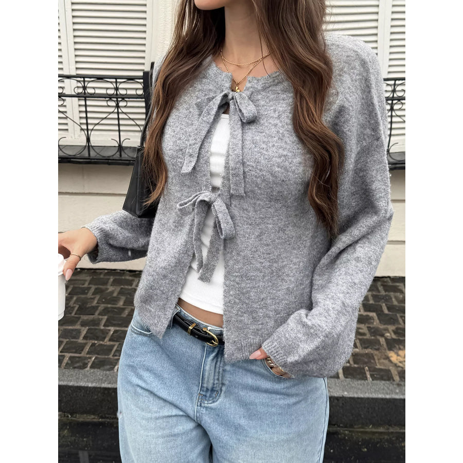 Tie Front Dropped Shoulder Cardigan Apparel and Accessories