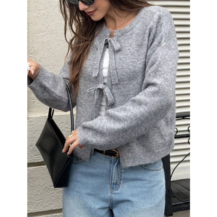 Tie Front Dropped Shoulder Cardigan Apparel and Accessories