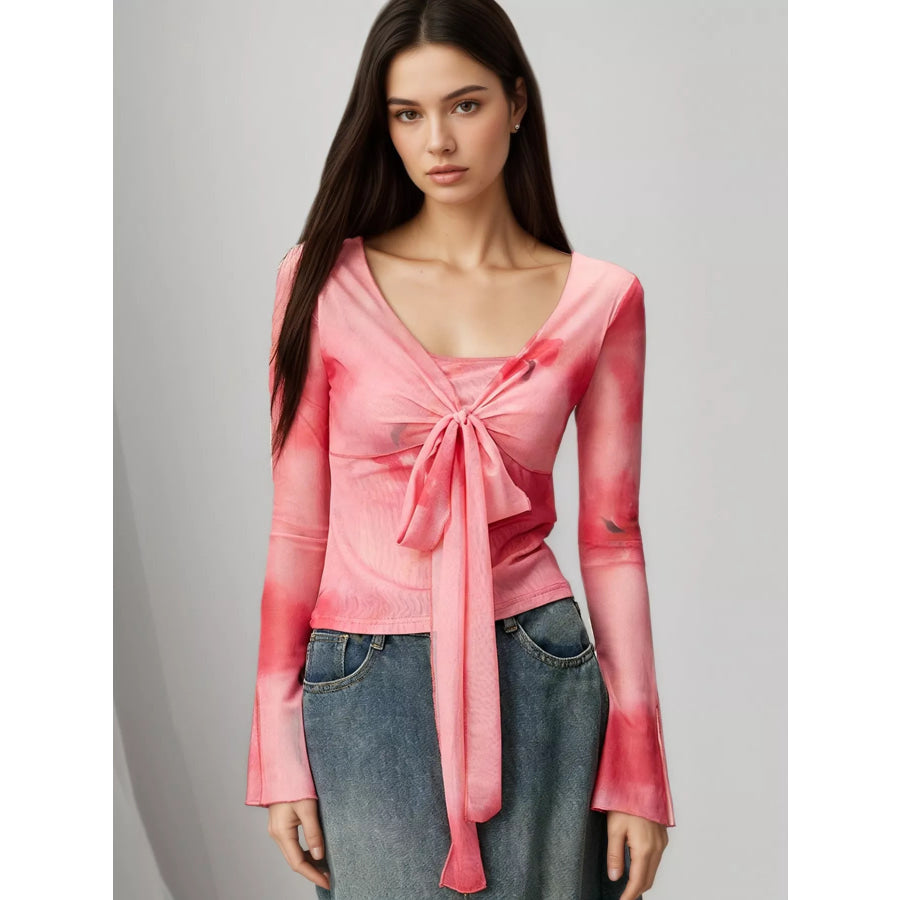 Tie-Front Tie-Dye Top Red / S Apparel and Accessories