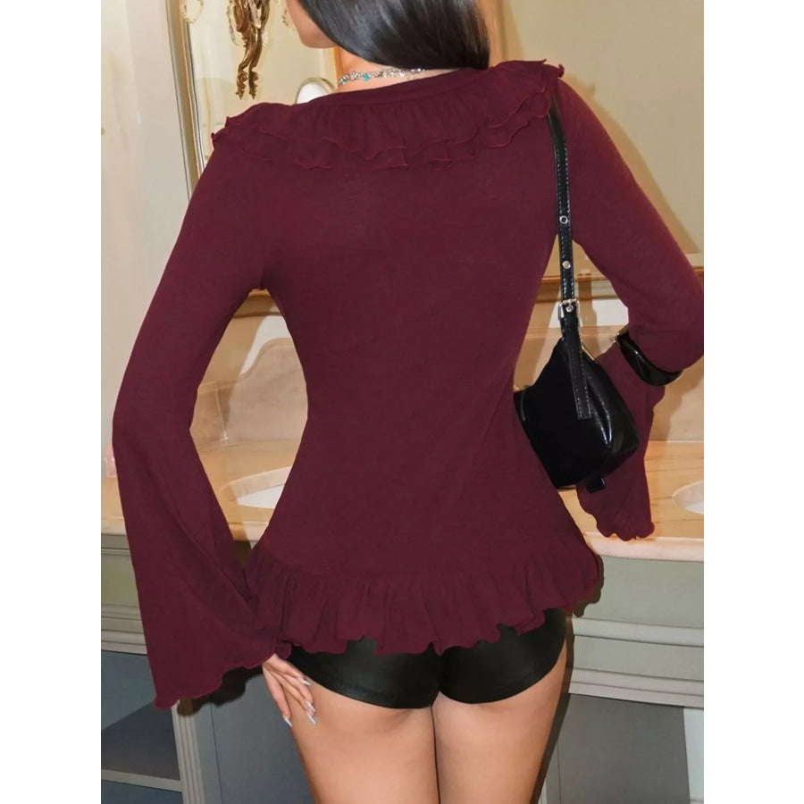 Tie-Front Flare Sleeve Blouse Apparel and Accessories
