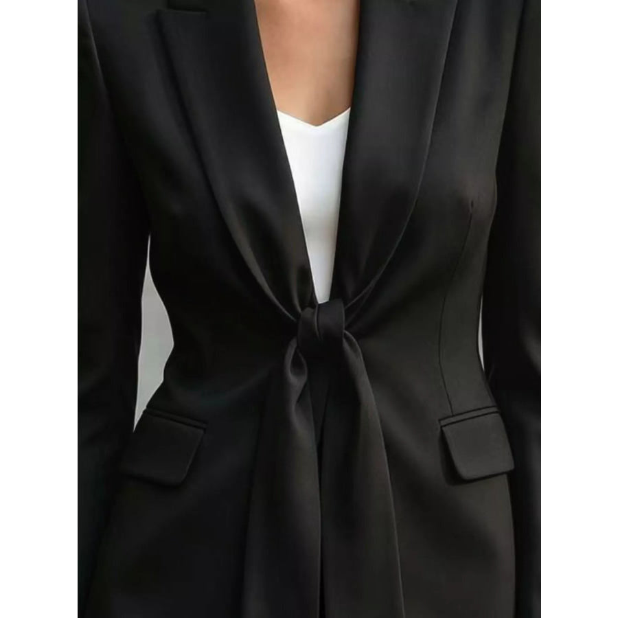 Tie-Front Lapel Collar Long Sleeve Blazer Apparel and Accessories