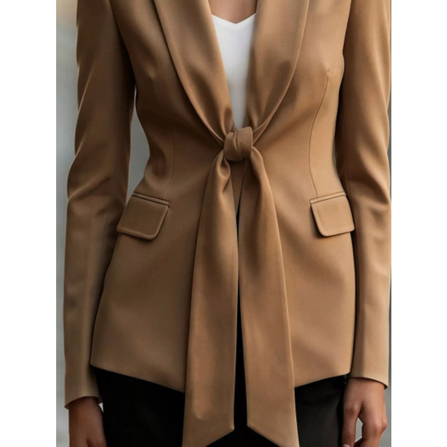Tie-Front Lapel Collar Long Sleeve Blazer Apparel and Accessories