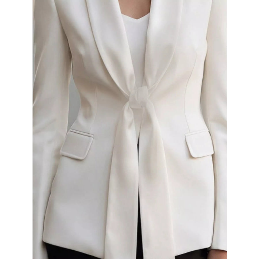 Tie-Front Lapel Collar Long Sleeve Blazer Apparel and Accessories