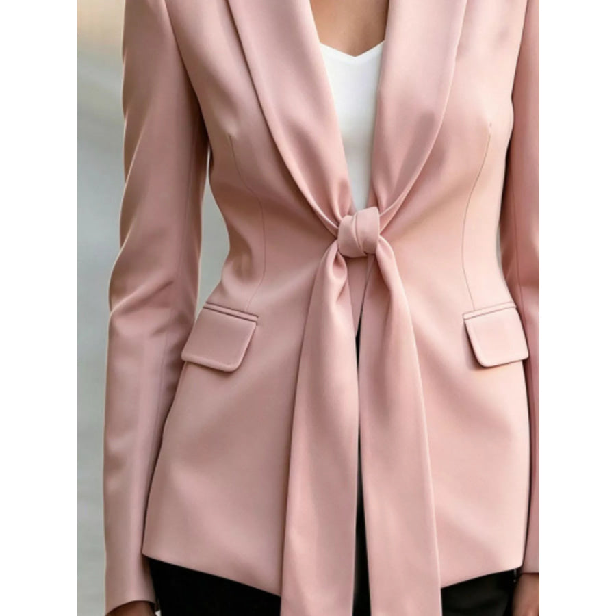 Tie-Front Lapel Collar Long Sleeve Blazer Apparel and Accessories
