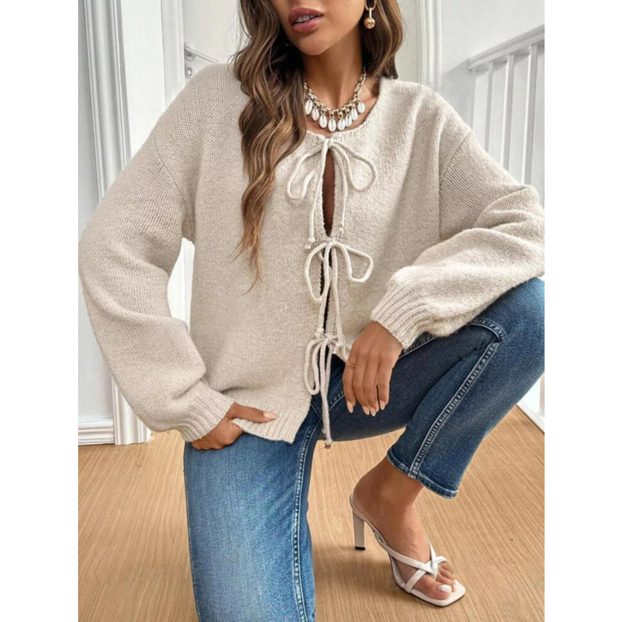 Tie-Front Long Sleeve Cardigan Apparel and Accessories