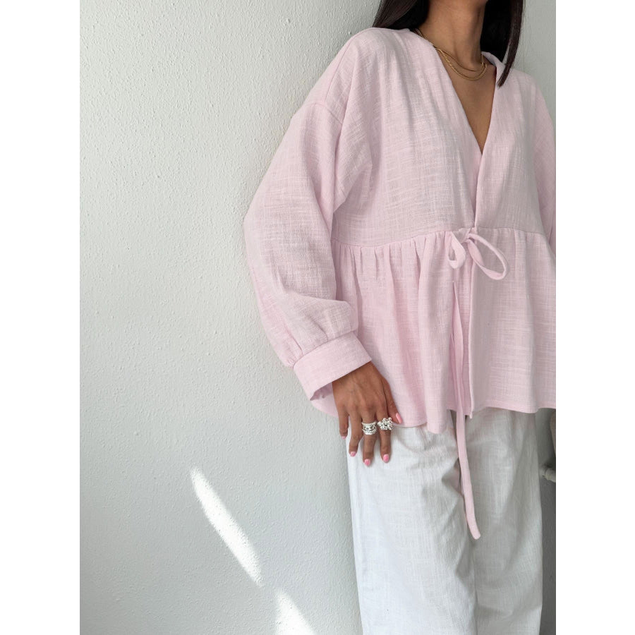 Tie Front Long Sleeve Shirt Apparel and Accessories