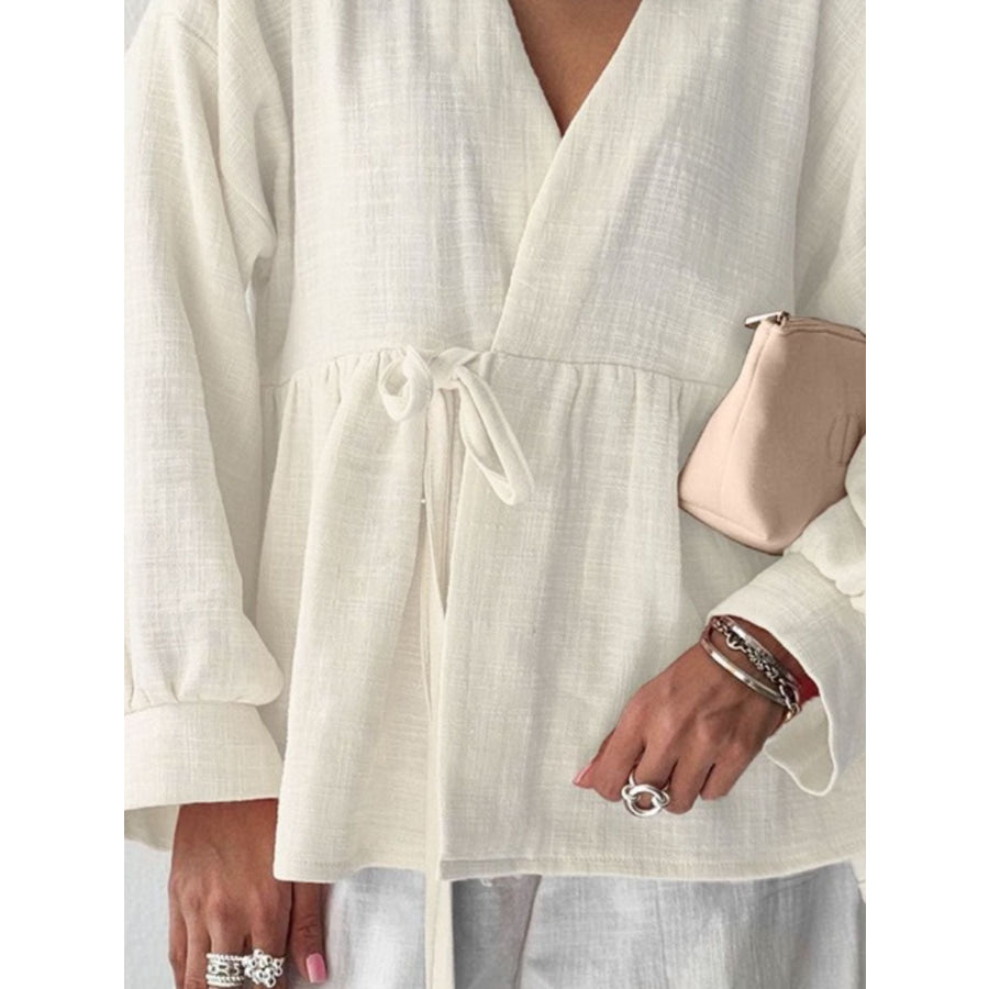 Tie Front Long Sleeve Shirt Apparel and Accessories