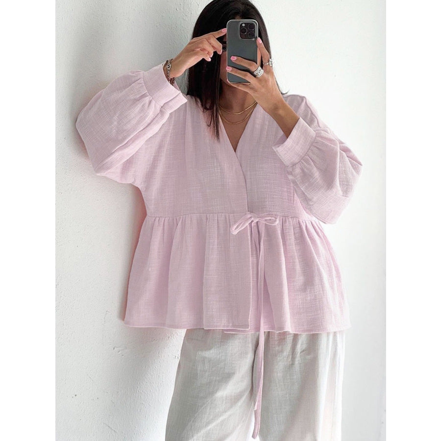 Tie Front Long Sleeve Shirt Apparel and Accessories