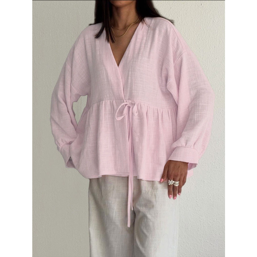 Tie Front Long Sleeve Shirt Apparel and Accessories