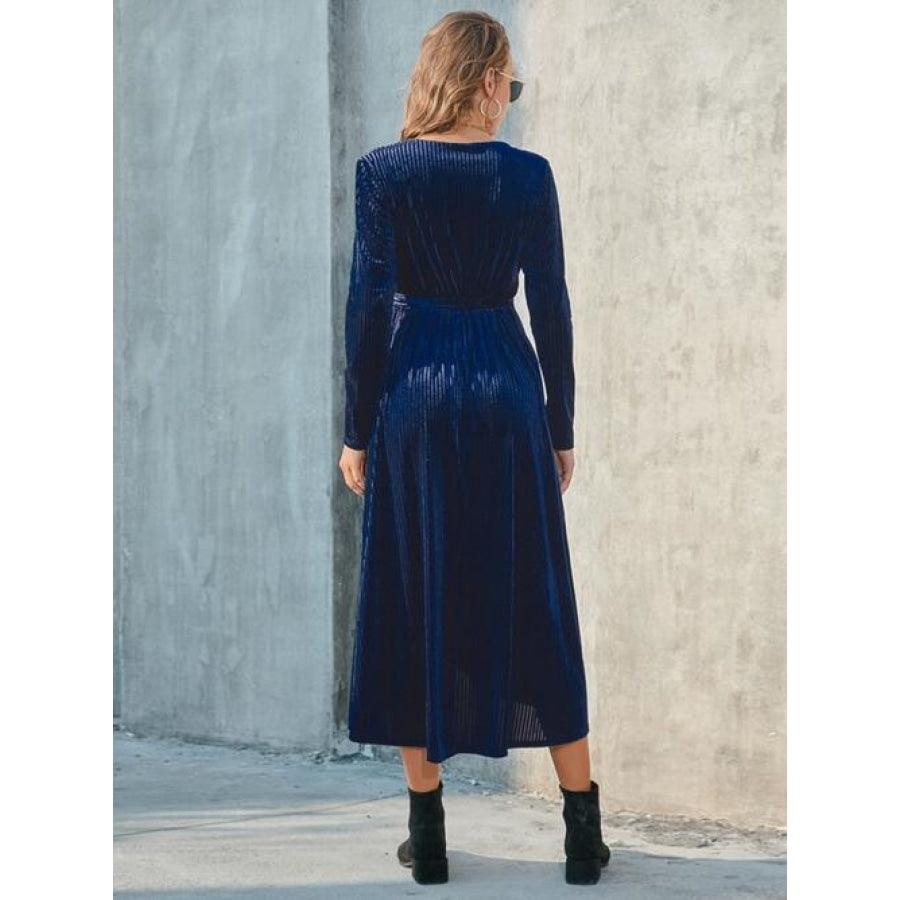 Tie Front Long Sleeve Slit Dress