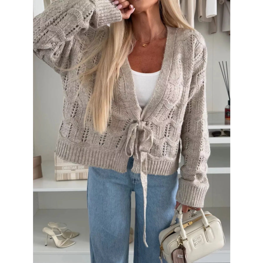 Tie-Front Openwork Cardigan Apparel and Accessories