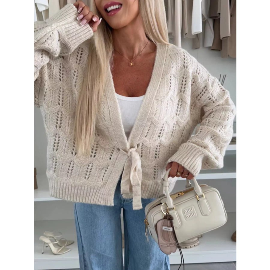 Tie-Front Openwork Cardigan Apparel and Accessories