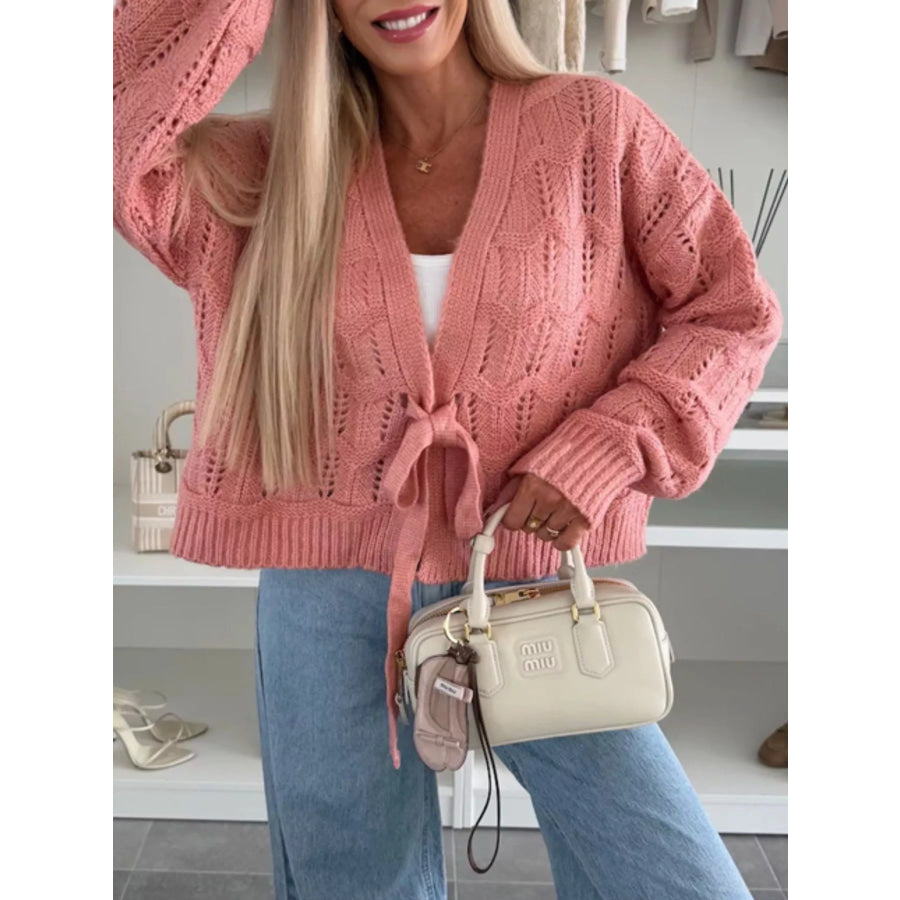 Tie-Front Openwork Cardigan Apparel and Accessories