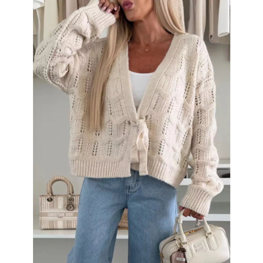 Tie-Front Openwork Cardigan Apparel and Accessories