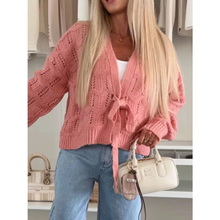 Tie-Front Openwork Cardigan Apparel and Accessories