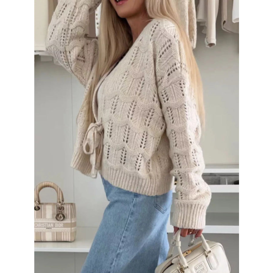 Tie-Front Openwork Cardigan Apparel and Accessories
