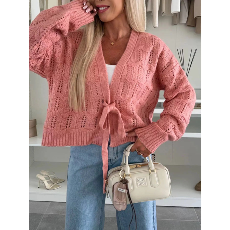 Tie-Front Openwork Cardigan Apparel and Accessories
