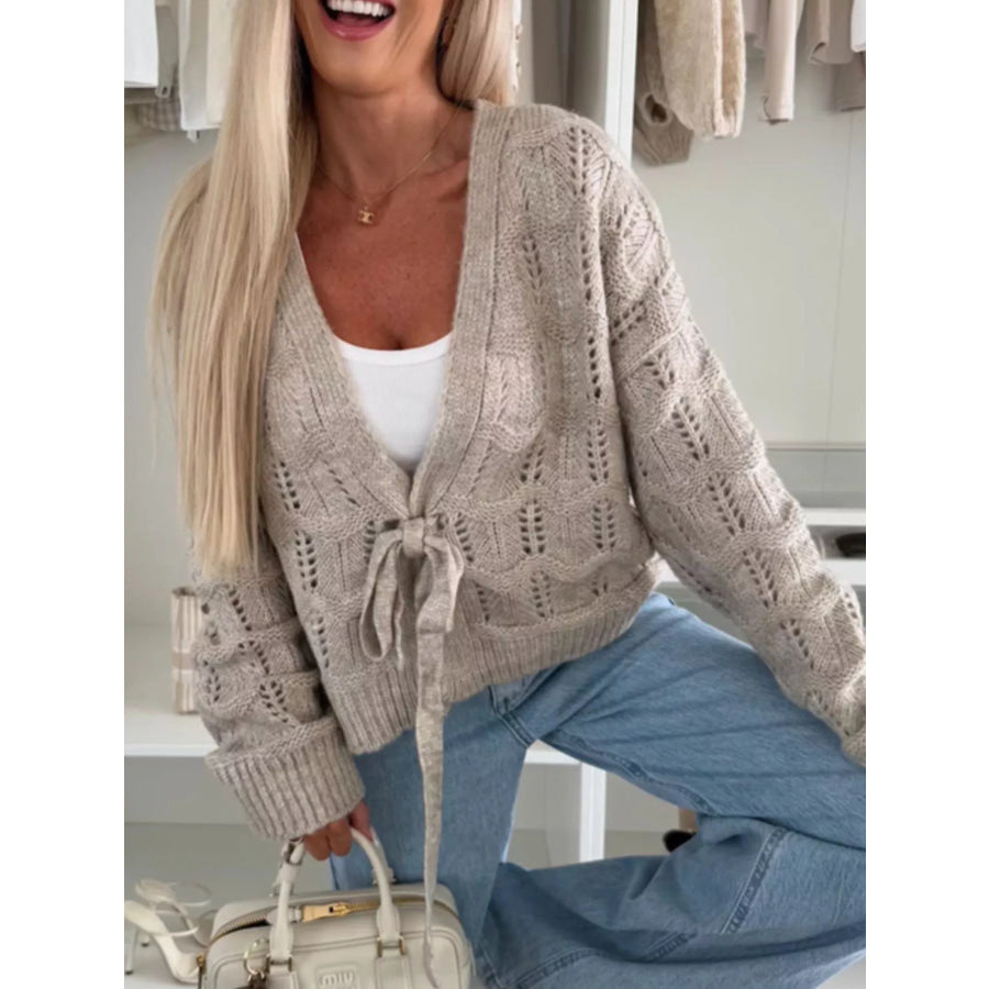 Tie-Front Openwork Cardigan Apparel and Accessories