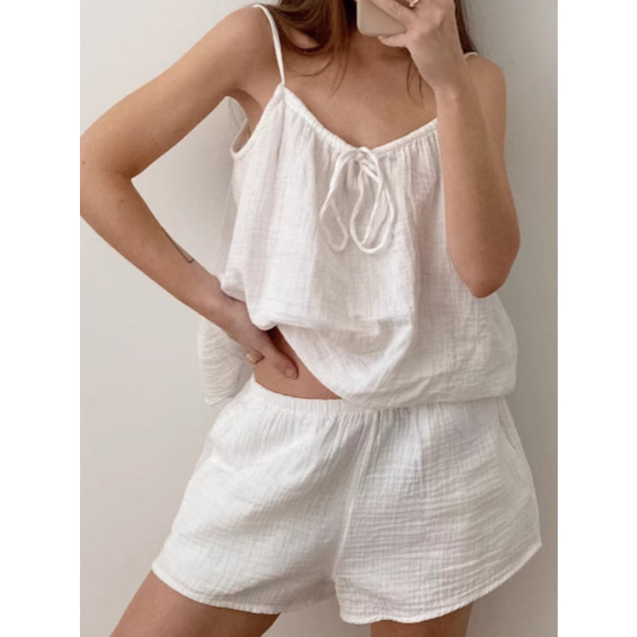 Tie Front Relaxed Fit Cami and Shorts Set Apparel and Accessories