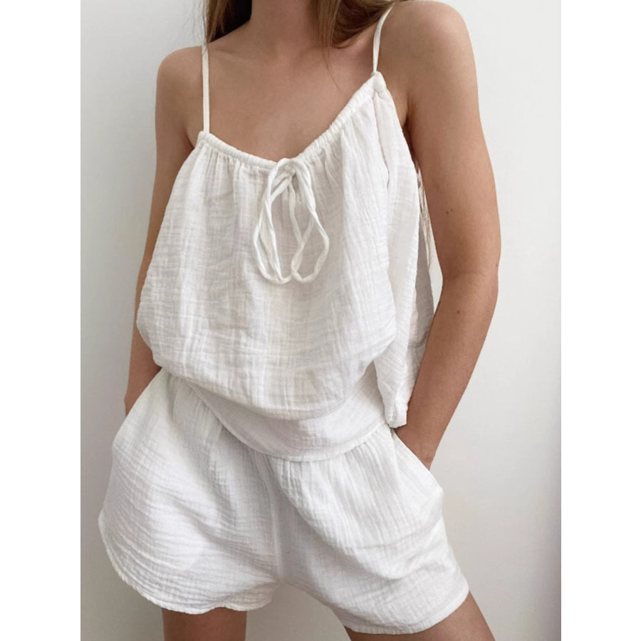 Tie Front Relaxed Fit Cami and Shorts Set White / S Apparel and Accessories
