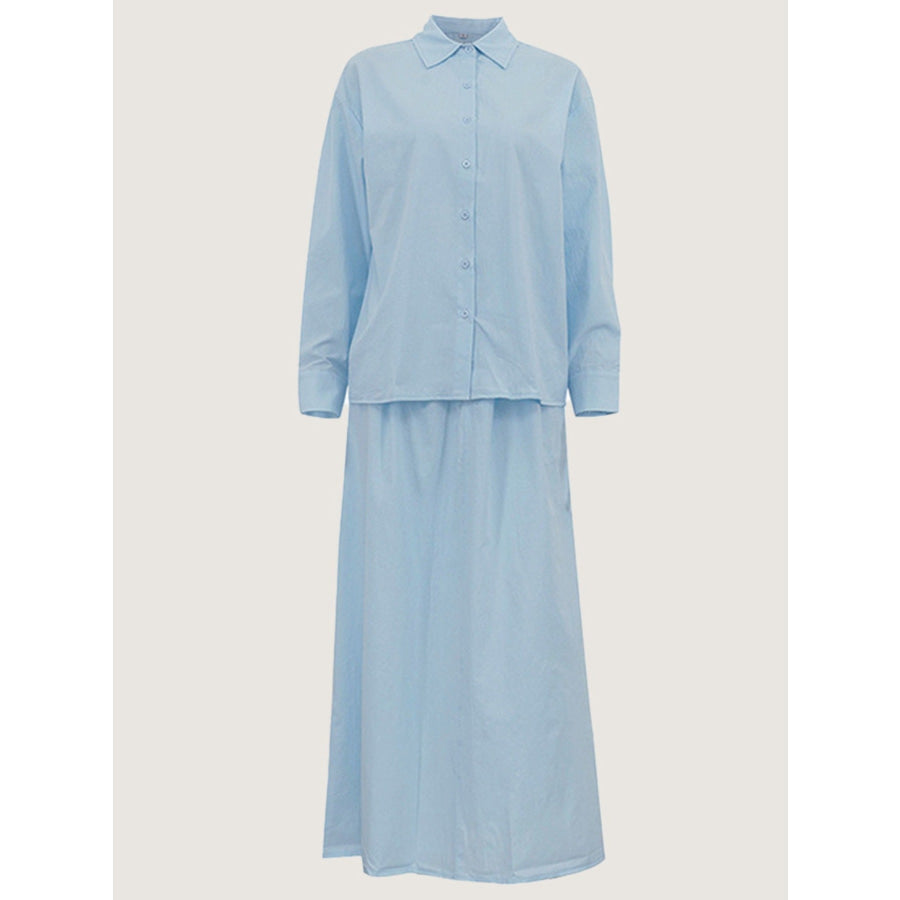 Tie-Front Shirt and Maxi Skirt Set Apparel and Accessories