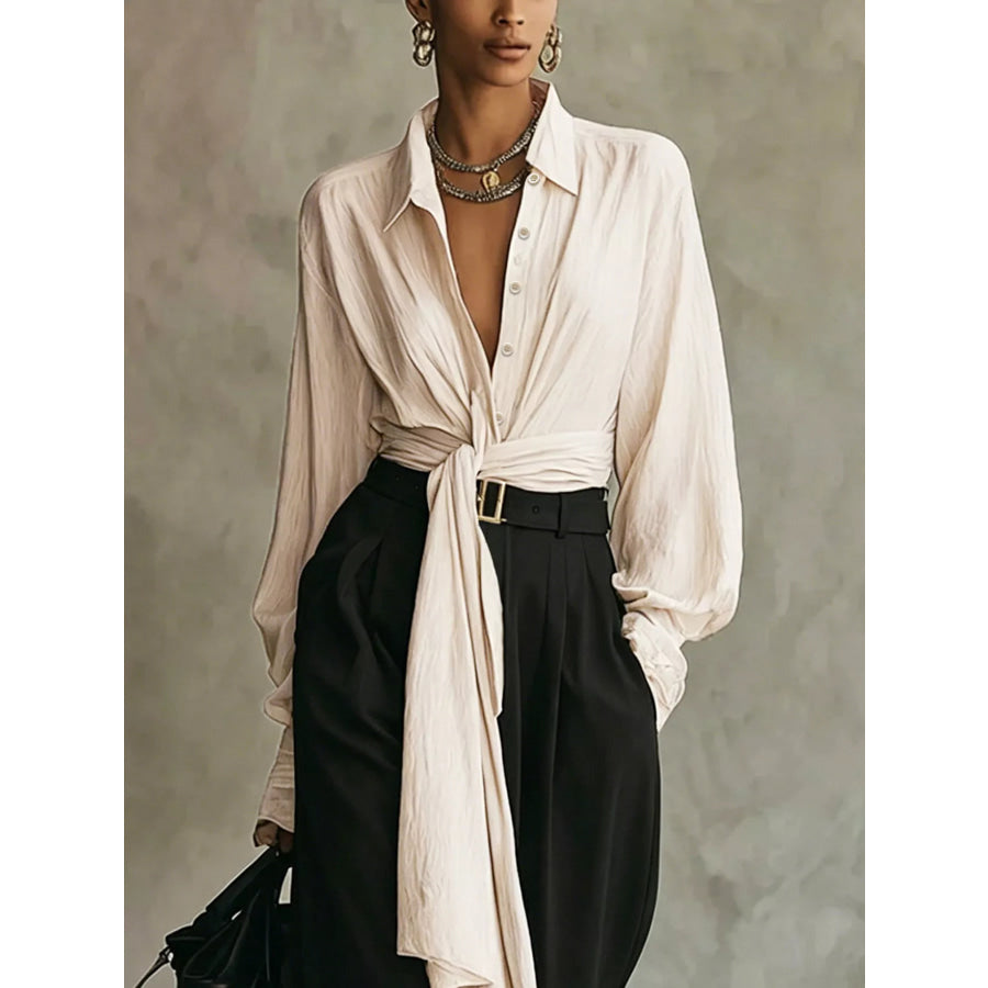 Tie-Front Shirt and Wide-Leg Pants Set Apparel Accessories