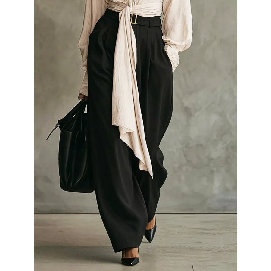 Tie-Front Shirt and Wide-Leg Pants Set Apparel Accessories