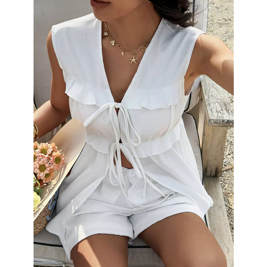 Tie-Front Sleeveless Top and Shorts Set Apparel and Accessories