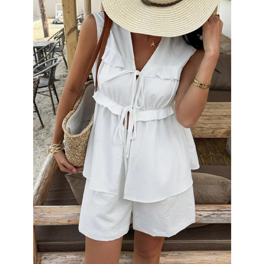 Tie-Front Sleeveless Top and Shorts Set Apparel and Accessories